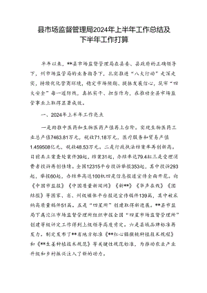 县市场监督管理局2024年上半年工作总结及下半年工作打算.docx