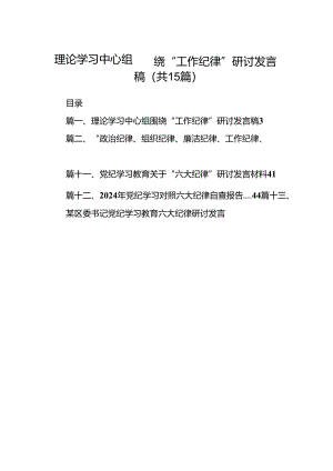 理论学习中心组围绕“工作纪律”研讨发言稿 （汇编15份）.docx