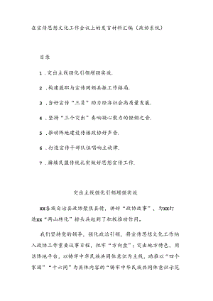 在宣传思想文化工作会议上的发言材料汇编（政协系统）.docx