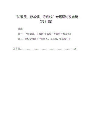 （11篇）“知敬畏、存戒惧、守底线”专题研讨发言稿范文.docx