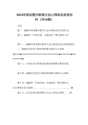 （16篇）2024年参加警示教育大会心得体会发言材料（精编版）.docx