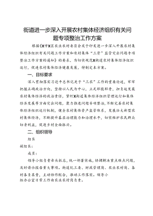街道进一步深入开展农村集体经济组织有关问题专项整治工作方案.docx