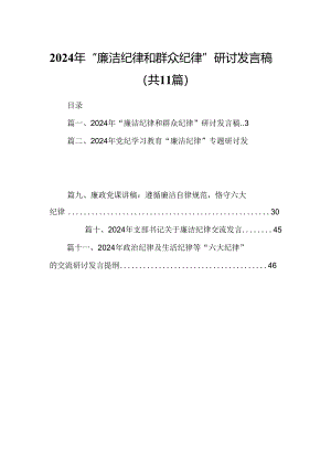 （11篇）2024年“廉洁纪律和群众纪律”研讨发言稿优选.docx