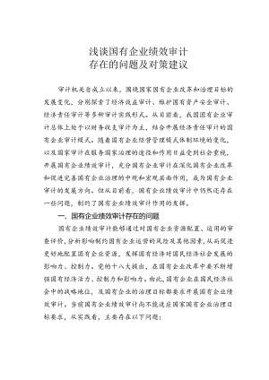 浅谈国有企业绩效审计存在的问题及对策建议.docx