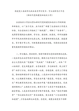 街道党工委副书记政法委员研讨发言：守正创新笃行不怠（新时代党的建设和组织工作）.docx