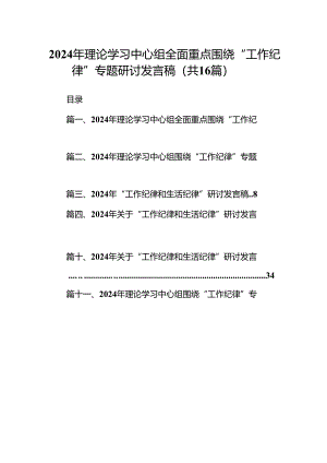 2024年理论学习中心组全面重点围绕“工作纪律”专题研讨发言稿16篇（精选）.docx