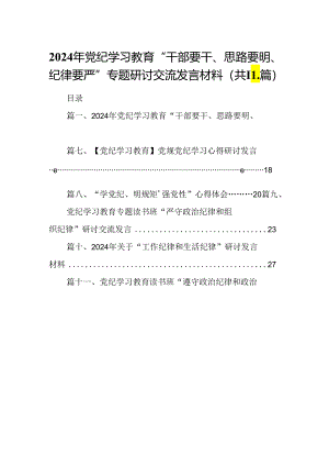 （11篇）2024年党纪学习教育“干部要干、思路要明、纪律要严”专题研讨交流发言材料（详细版）.docx