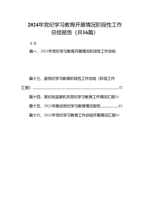 2024年党纪学习教育开展情况阶段性工作总结报告（共16篇）.docx