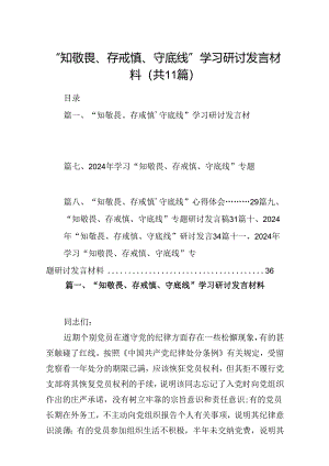 （11篇）“知敬畏、存戒惧、守底线”学习研讨发言材料（精选）.docx