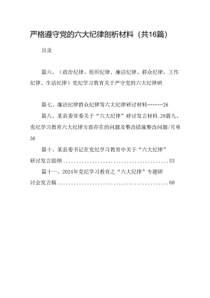 （16篇）严格遵守党的六大纪律剖析材料汇编.docx