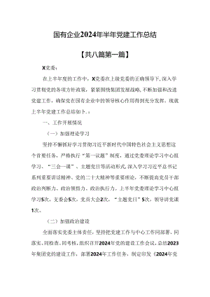 （8篇）国有企业2024年半年党建工作总结.docx