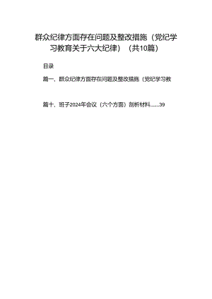 群众纪律方面存在问题及整改措施(党纪学习教育关于六大纪律)10篇（详细版）.docx