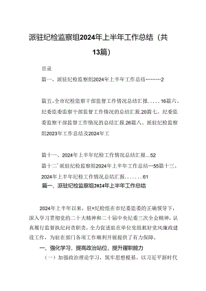 派驻纪检监察组2024年上半年工作总结优选13篇.docx