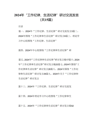 2024年“工作纪律、生活纪律”研讨交流发言15篇（详细版）.docx