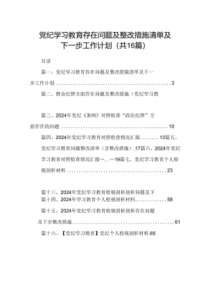 （16篇）党纪学习教育存在问题及整改措施清单及下一步工作计划资料供参考.docx