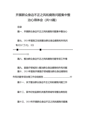 开展群众身边不正之风和腐败问题集中整治心得体会13篇（精选）.docx