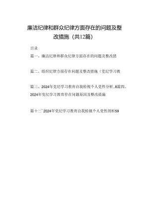 廉洁纪律和群众纪律方面存在的问题及整改措施12篇（精选）.docx