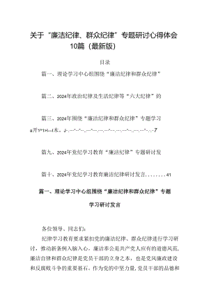 关于“廉洁纪律、群众纪律”专题研讨心得体会10篇（最新版）.docx