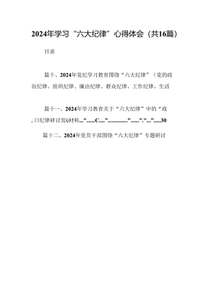 （16篇）2024年学习“六大纪律”心得体会（最新版）.docx