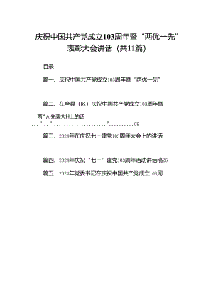 （11篇）庆祝中国共产党成立103周年暨“两优一先”表彰大会讲话（精选）.docx