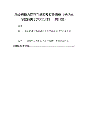 （11篇）群众纪律方面存在问题及整改措施(党纪学习教育关于六大纪律)范文.docx
