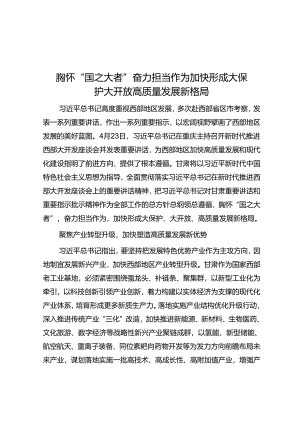 胸怀“国之大者”奋力担当作为加快形成大保护大开放高质量发展新格局.docx
