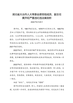 党纪学习教育∣案例剖析：湖北省大冶市人大常委会原党组成员、副主任黄开旺严重违纪违法案剖析.docx
