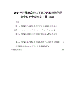 （10篇）2024年开展群众身边不正之风和腐败问题集中整治专项方案参考范文.docx