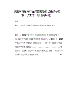 （16篇）党纪学习教育存在问题及整改措施清单及下一步工作计划范本.docx