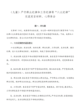 （九篇）严守群众纪律和工作纪律等“六大纪律”交流发言材料、心得体会.docx