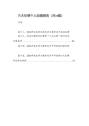 （15篇）六大纪律个人自查报告最新版.docx