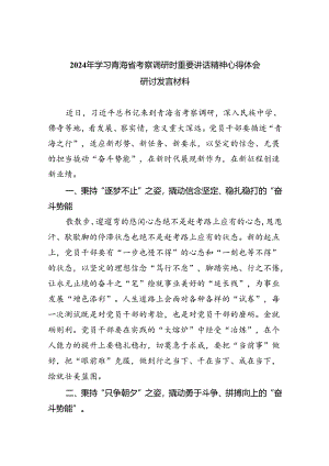 2024年学习青海省考察调研时重要讲话精神心得体会研讨发言材料 （汇编四份）.docx