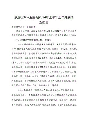 乡退役军人服务站2024年上半年工作开展情况报告.docx