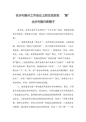 在乡村振兴工作会议上的交流发言：“聚”出乡村振兴新路子.docx