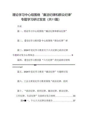 （11篇）理论学习中心组围绕“廉洁纪律和群众纪律”专题学习研讨发言集合资料供参考.docx