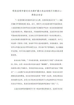 吸取安顺市普定东光煤矿重大违法违规行为教训心得体会发言.docx