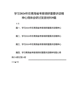 学习2024年在青海省考察调研重要讲话精神心得体会研讨发言材料9篇.docx