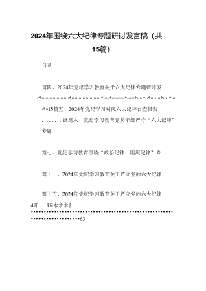 2024年围绕六大纪律专题研讨发言稿（共15篇）.docx