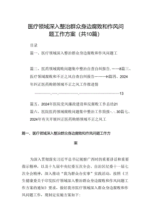医疗领域深入整治群众身边腐败和作风问题工作方案（共10篇）.docx