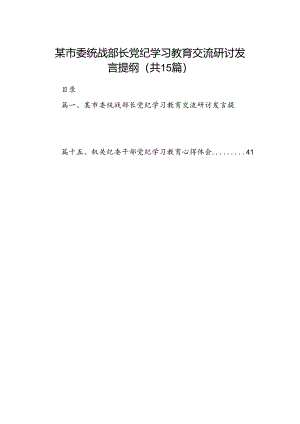 某市委统战部长党纪学习教育交流研讨发言提纲（共15篇）.docx