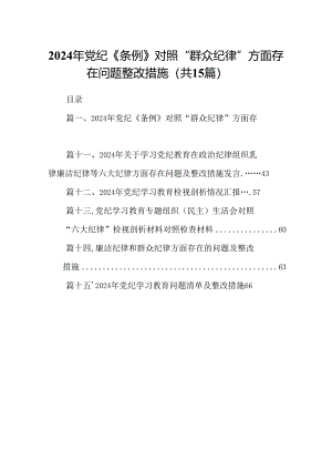 2024年党纪《条例》对照“群众纪律”方面存在问题整改措施【15篇精选】供参考.docx