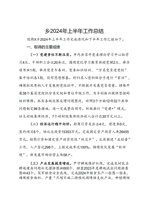 乡2024年上半年工作总结.docx