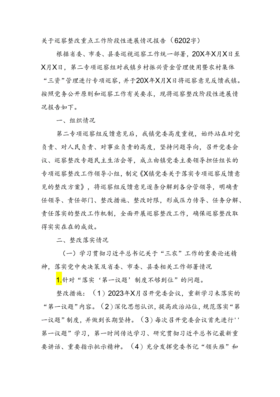 关于巡察整改重点工作阶段性进展情况报告(6202字).docx_第1页