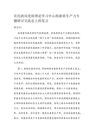 在民政局党组理论学习中心组新质生产力专题研讨交流会上的发言.docx
