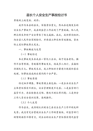 县长个人安全生产事故检讨书.docx
