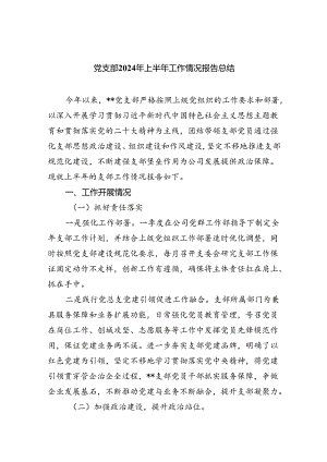 党支部2024年上半年工作情况报告总结(9篇集合).docx