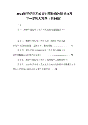 （16篇）2024年党纪学习教育对照检查改进措施及下一步努力方向（详细版）.docx