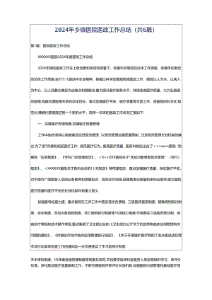 2024年乡镇医院医政工作总结（共6篇）.docx