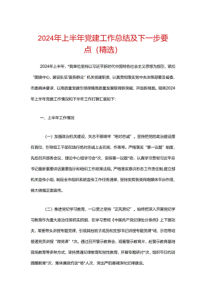 2024年上半年党建工作总结及下一步要点（精选）.docx