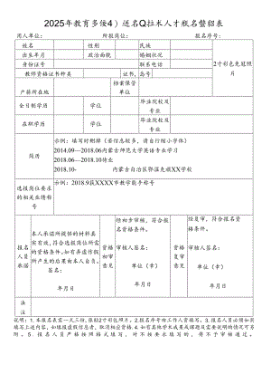 2025年教育系统引进专业技术人才报名登记表.docx